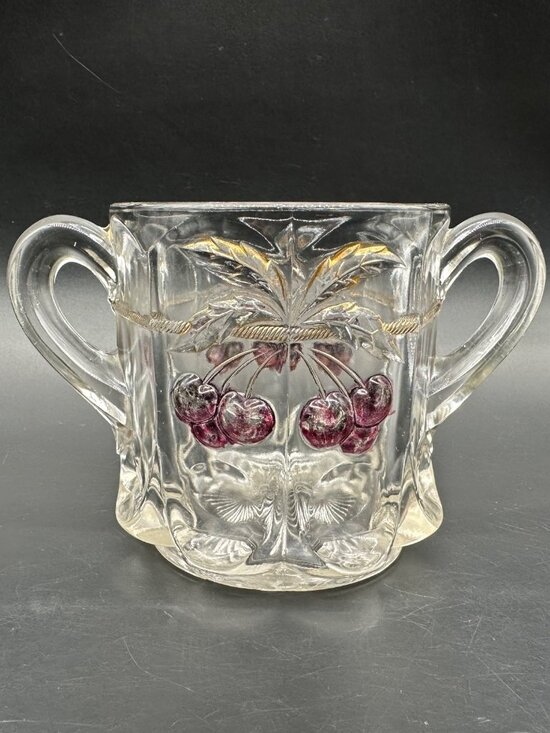 Antique Spooner Northwood EAPG Cherry and Cable Open Sugar Bowl Glass Double Han - Picture 1 of 13